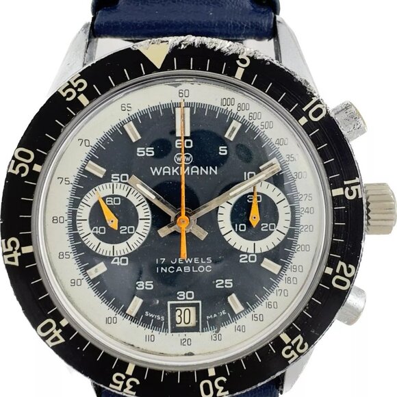 Vintage Wakmann Big Boy 13.36.00 Men Chronograph Watch Valjoux 234 Rare Serviced - Picture 1 of 10